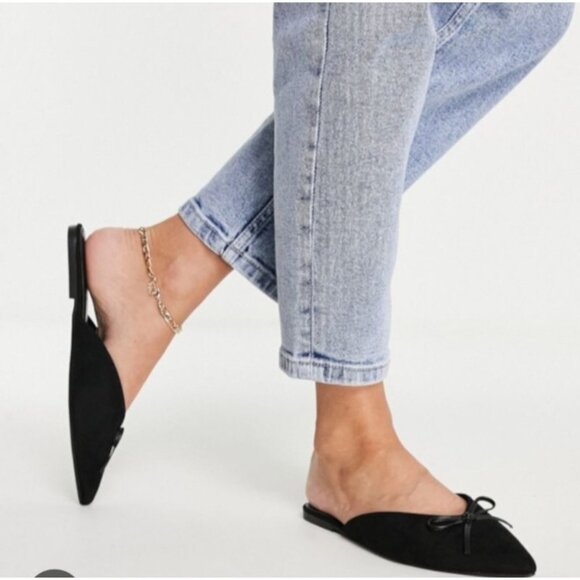 Reformation Black Suede Bow Loafers Women’s Size 5.5 Square Toe Slip-On - Picture 1 of 11